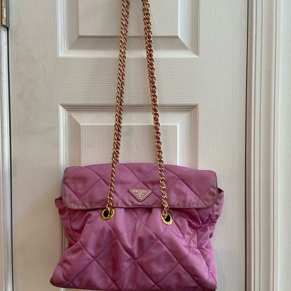 Prada Pink Quilted Bag with Gold Chain Strap
